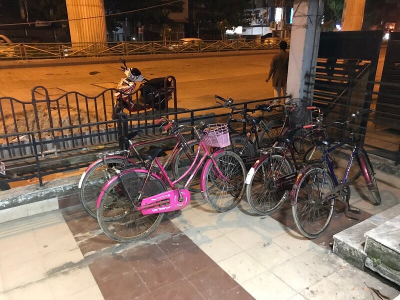 student's bicycles outside front entrance